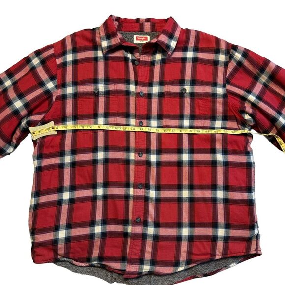 Wrangler unisex red plaid fleece lined flannel shirt shacket jacket size XL - Picture 4 of 9